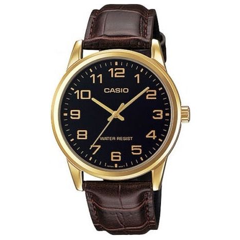 CASIO COLLECTION Mod. ONLY TIME GOLD, LEATHER - BLACK WATCHES