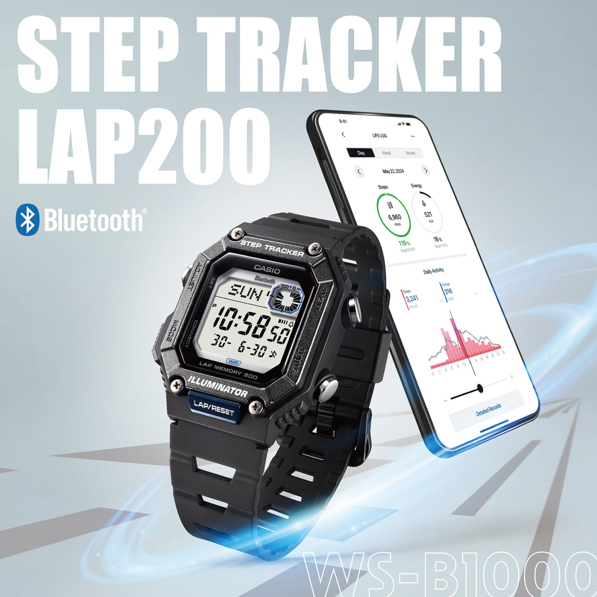 CASIO COLLECTION Mod. STEP TRACKER LAP 200 - BLACK WATCHES