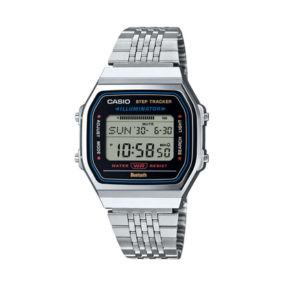 CASIO VINTAGE Mod. SILVER -BLUETOOTH® SMARTPHONE LINK w. built-in accelerometer senses body movements + steps counter WATCHES