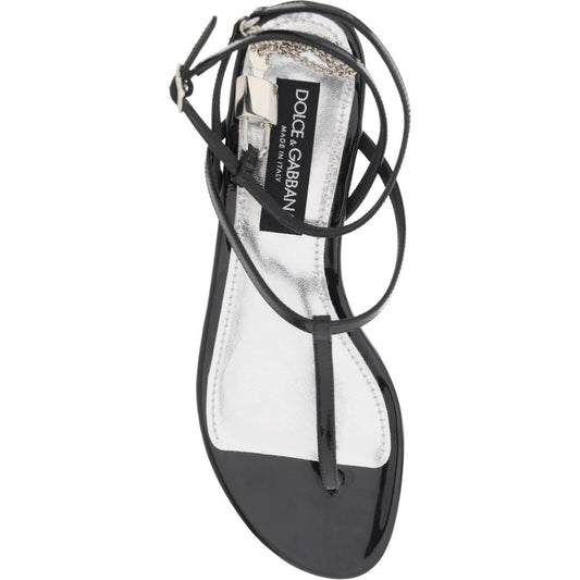 Dolce & Gabbana patent leather thong sandals with padlock Sandals Dolce & Gabbana