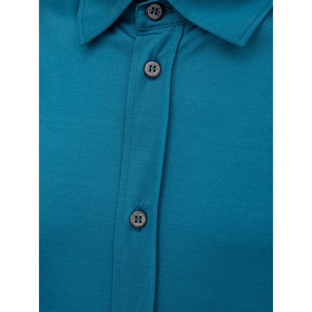 Canali Blue Cotton Shortsleeve Shirt Canali