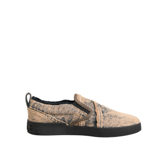 Dolce & Gabbana Beige Cotton Low Top Slip On Sneakers Shoes