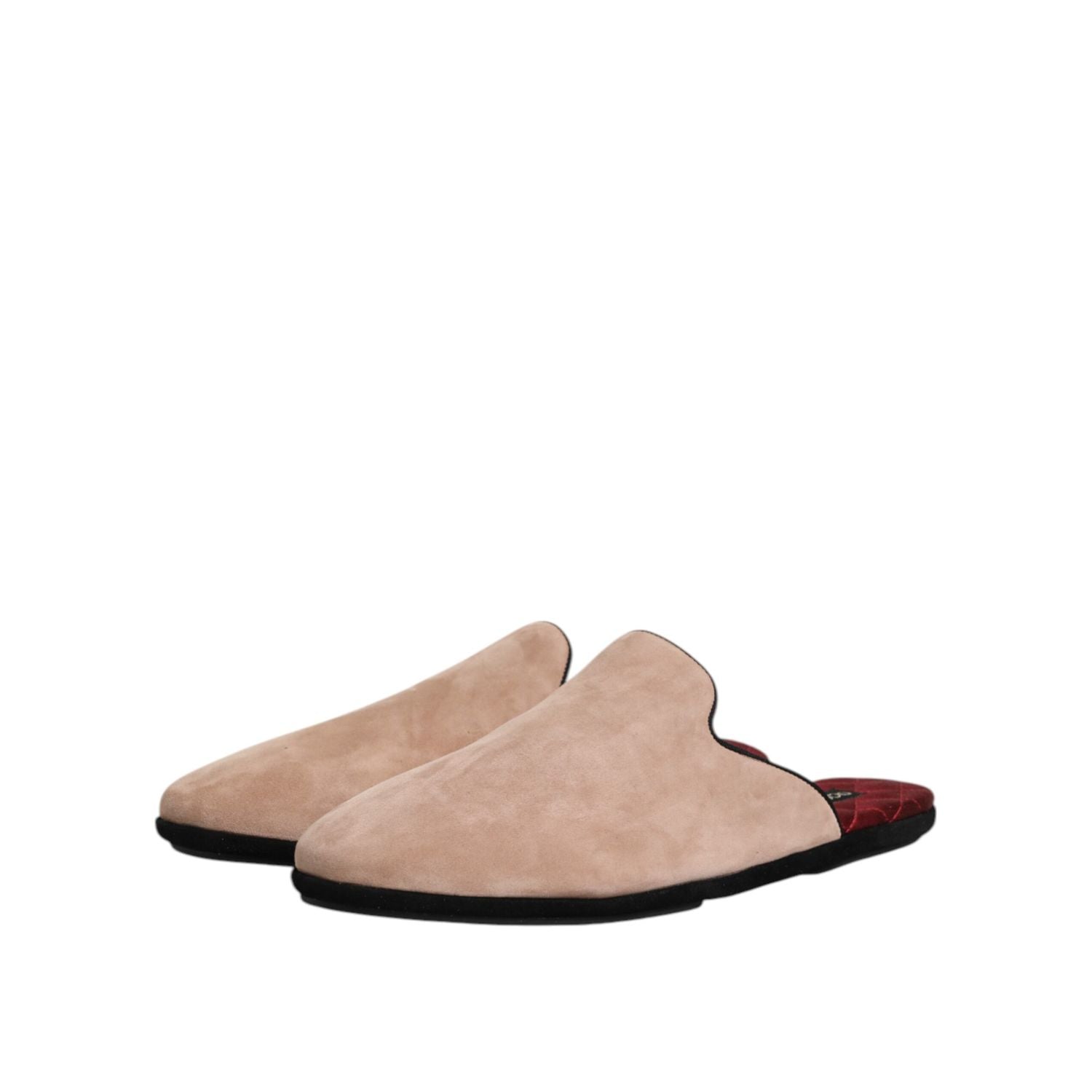 Dolce & Gabbana Beige Suede Leather Slides Flat Slipper Shoes