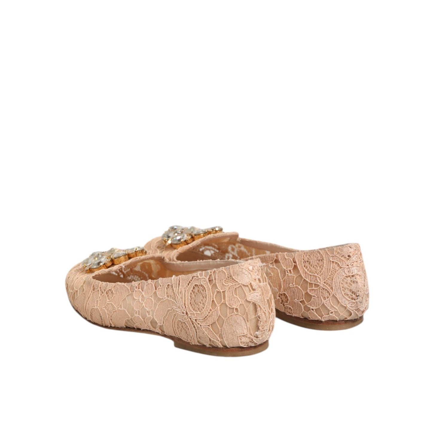 Dolce & Gabbana Beige Taormina Lace Crystals Flats Shoes Dolce & Gabbana