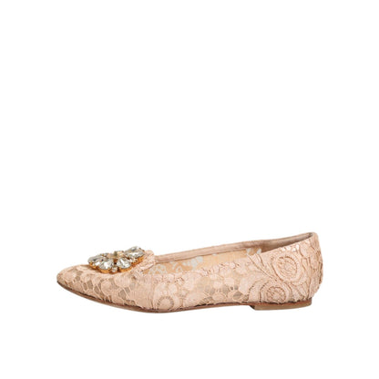 Dolce & Gabbana Beige Taormina Lace Crystals Flats Shoes Dolce & Gabbana