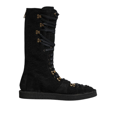 Dolce & Gabbana Black Alpaca Wool Suede Mid Calf Boots Shoes