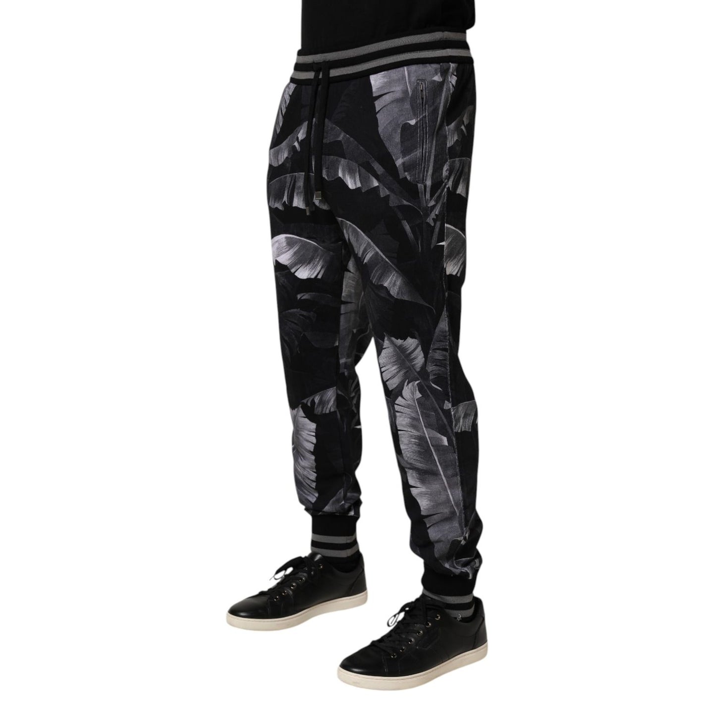 Dolce & Gabbana Black Banana Leaf Cotton Jogger Trouser Pants