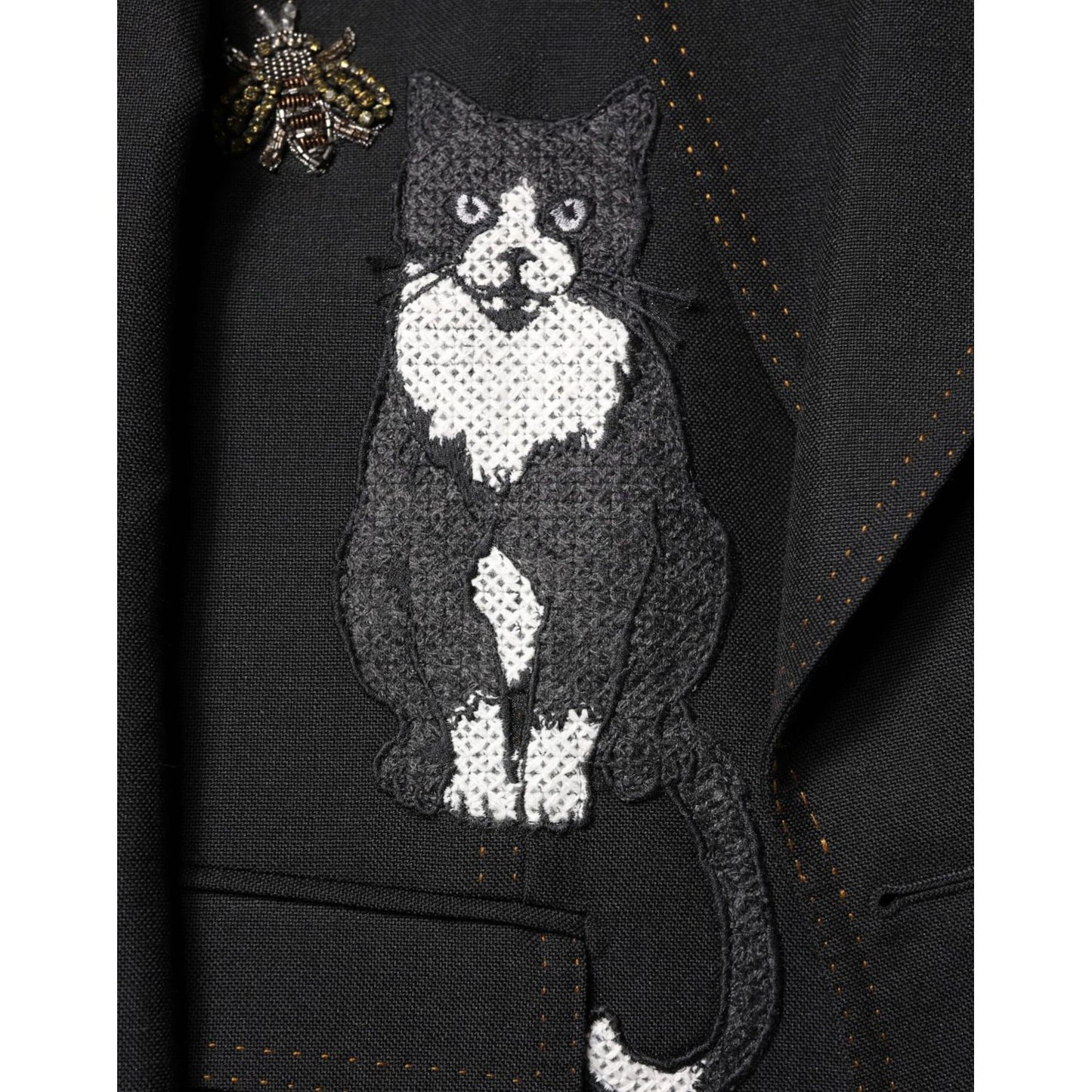 Dolce & Gabbana Black Bee Crown Embellished Suit Coat Blazer