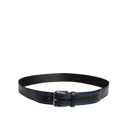 Dolce & Gabbana Black Blue Polyester Printed Metal Buckle Belt