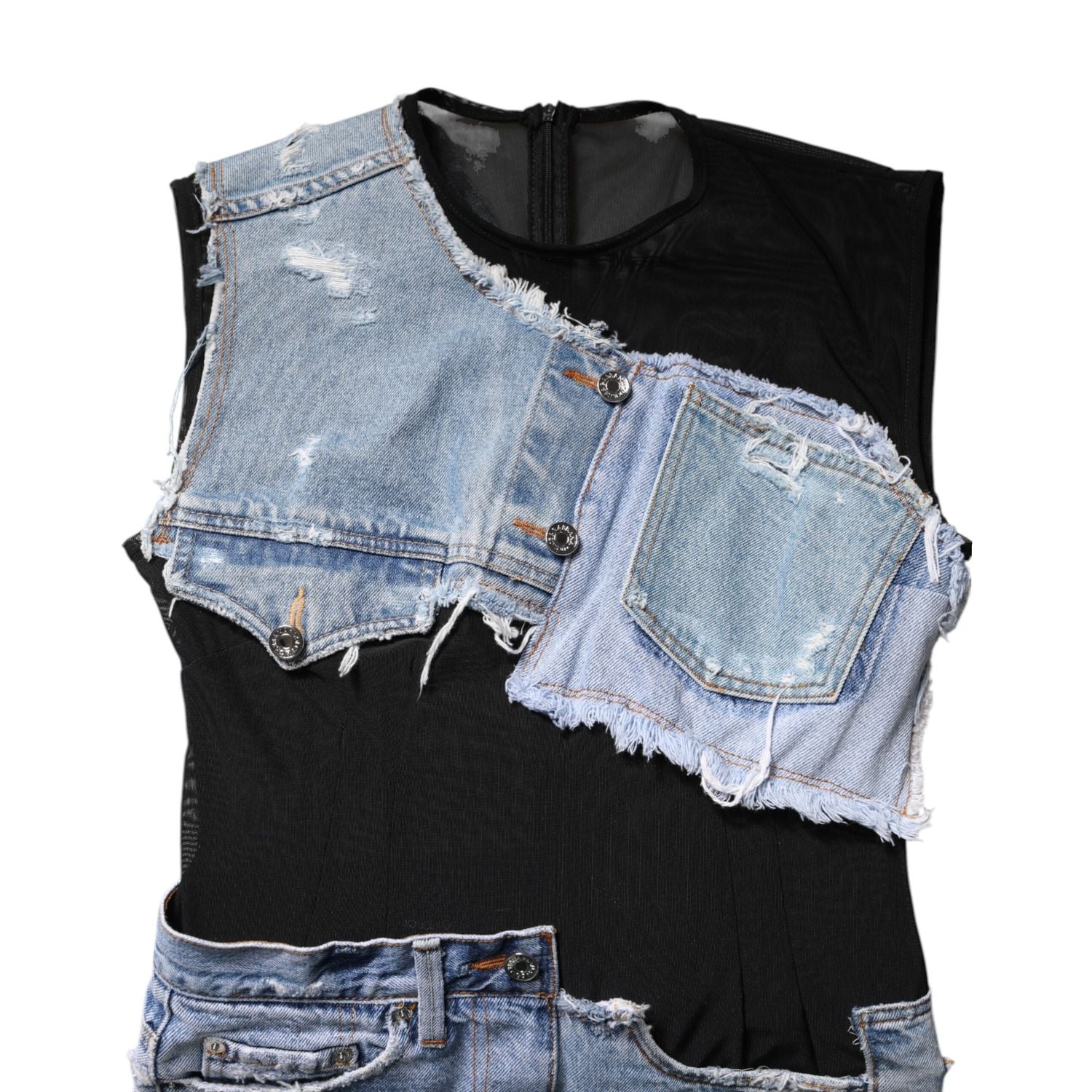 Dolce & Gabbana Black Blue Sleeveless Denim Mini Dress