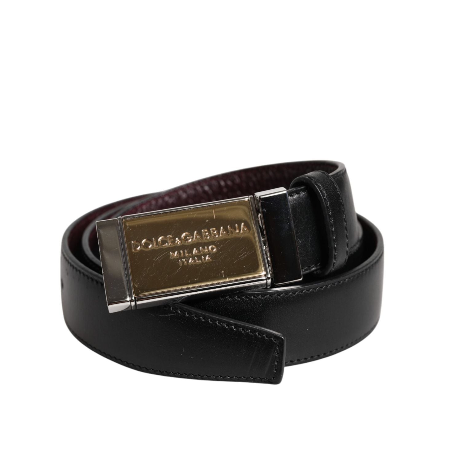 Dolce & Gabbana Black Brown Leather Metal Buckle Reversible Belt