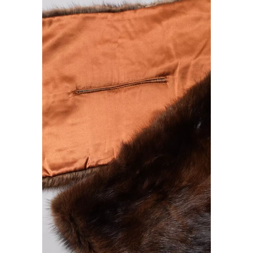 Dolce & Gabbana Black Brown Stripe Fur Shawl Wrap Scarf