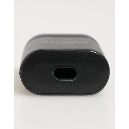 Dolce & Gabbana Black Calfskin Leather Logo Print Flip Holder Airpods Case
