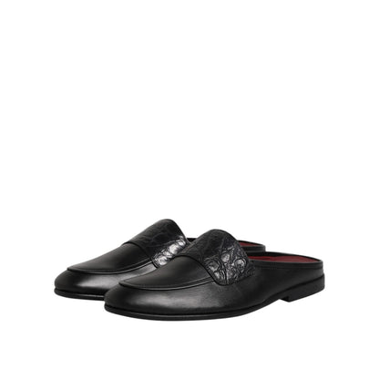Dolce & Gabbana Black Calfskin Leather Slip On Loafers Shoes
