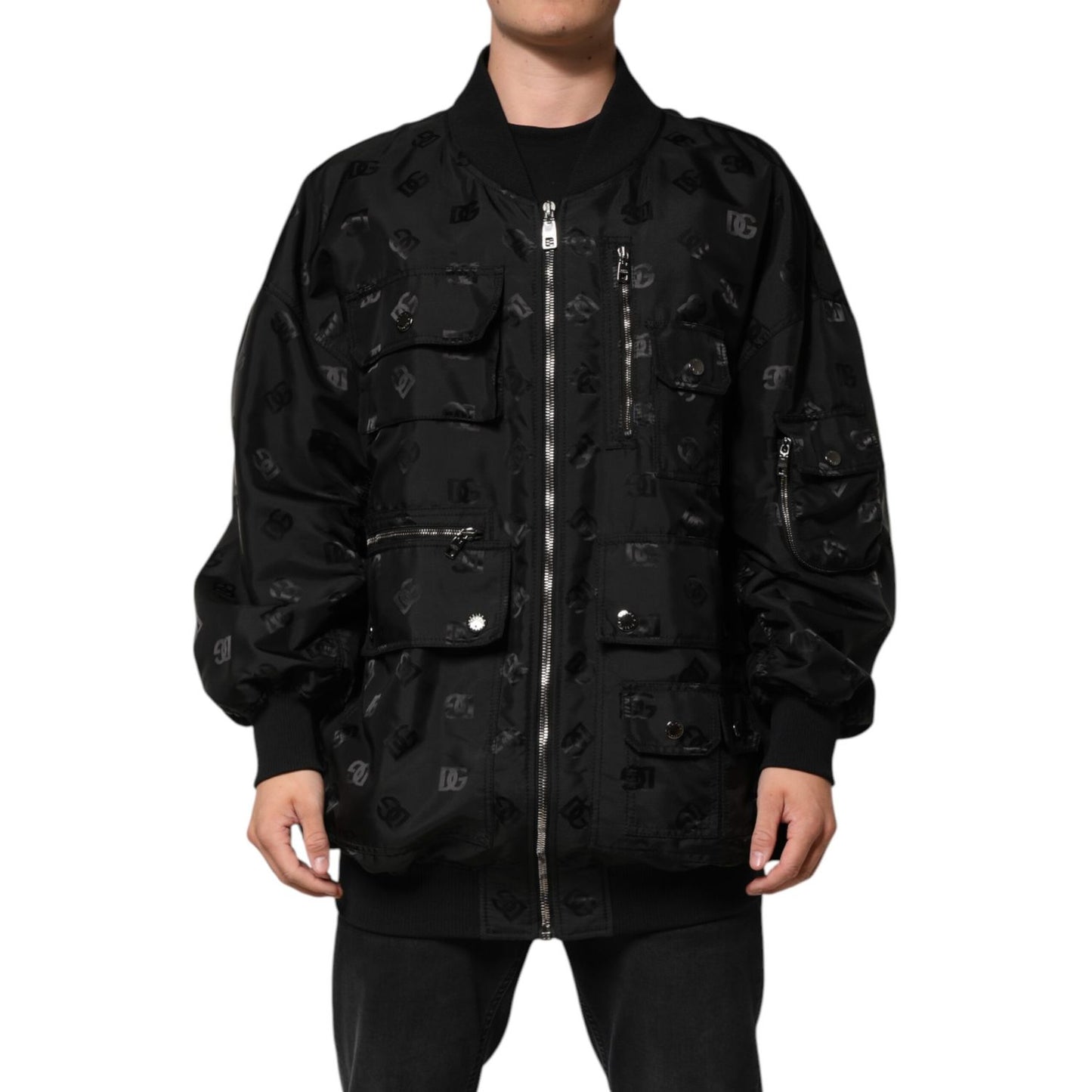 Dolce & Gabbana Black Cargo Windbraker Logo Mania Jacket