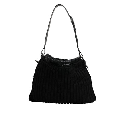 Dolce & Gabbana Black Cashmere Knitted Leather Shoulder Bag