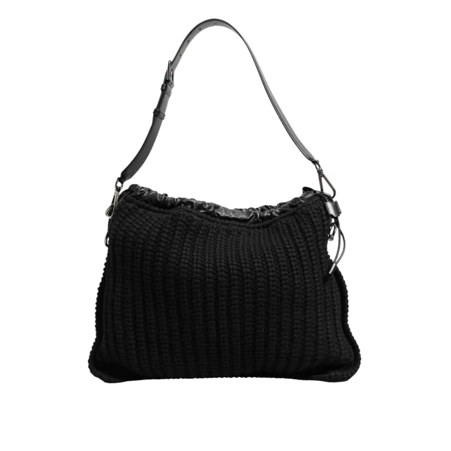 Dolce & Gabbana Black Cashmere Knitted Leather Shoulder Women Borse Bag