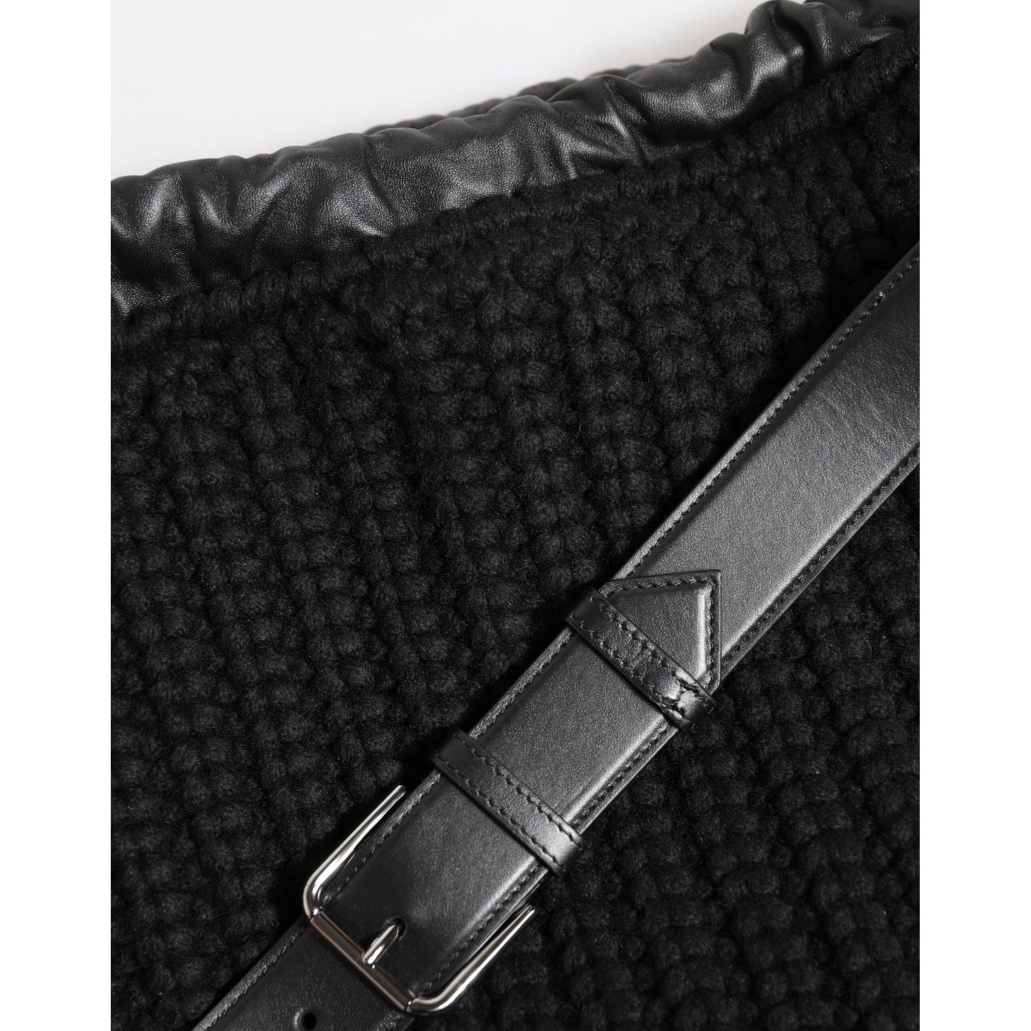 Dolce & Gabbana Black Cashmere Knitted Leather Shoulder Women Borse Bag