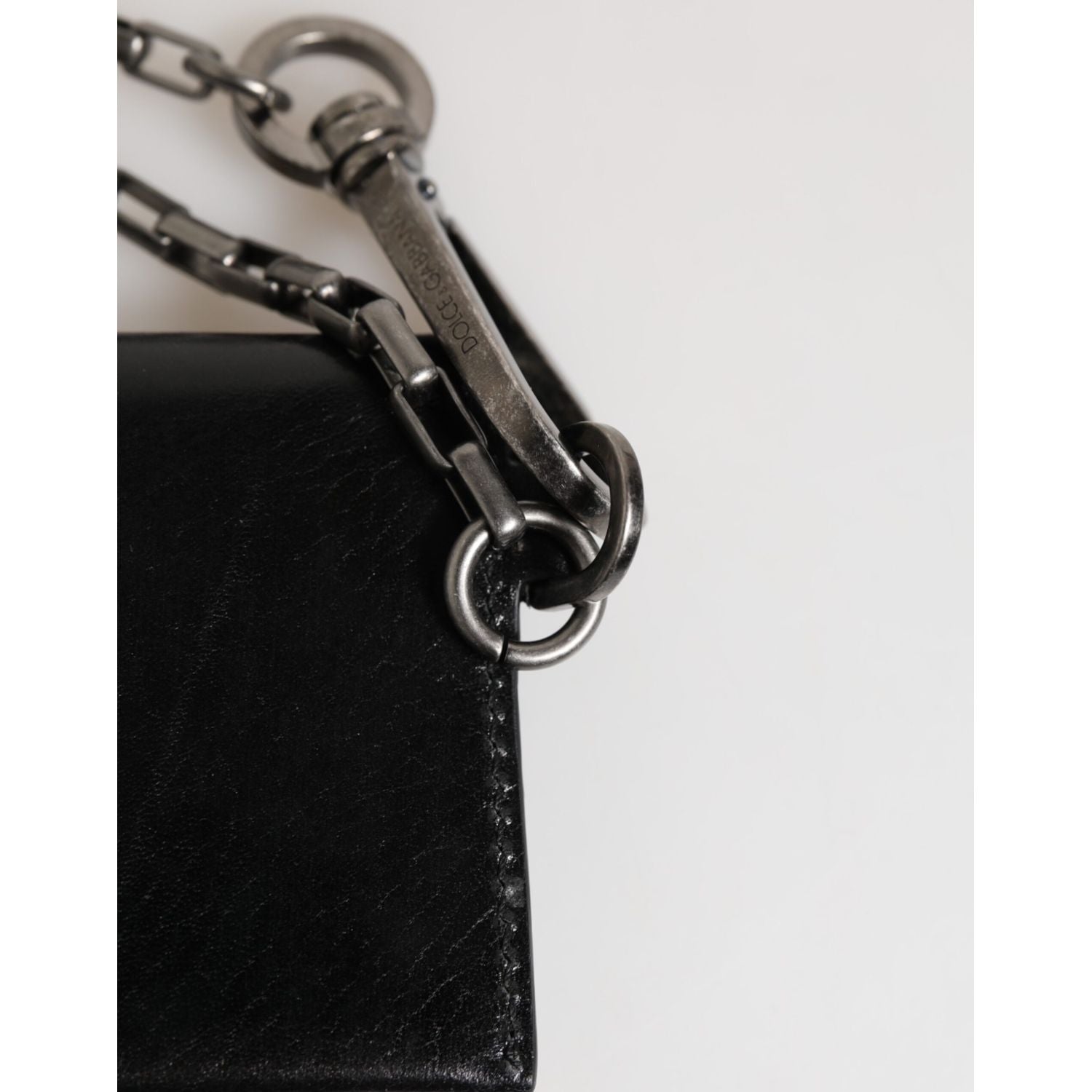 Dolce & Gabbana Black Cavallo Leather Wallet Chain Snap Bifold Card Holder