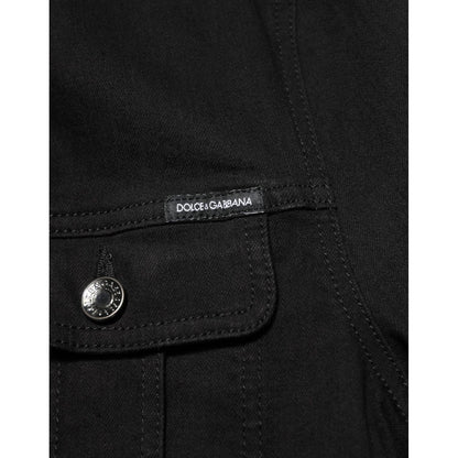 Dolce & Gabbana Black Cotton Denim Stretch Button Up Jacket