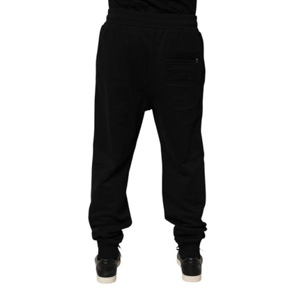Dolce & Gabbana Black Cotton Drawstring Logo Sweatpants Pants
