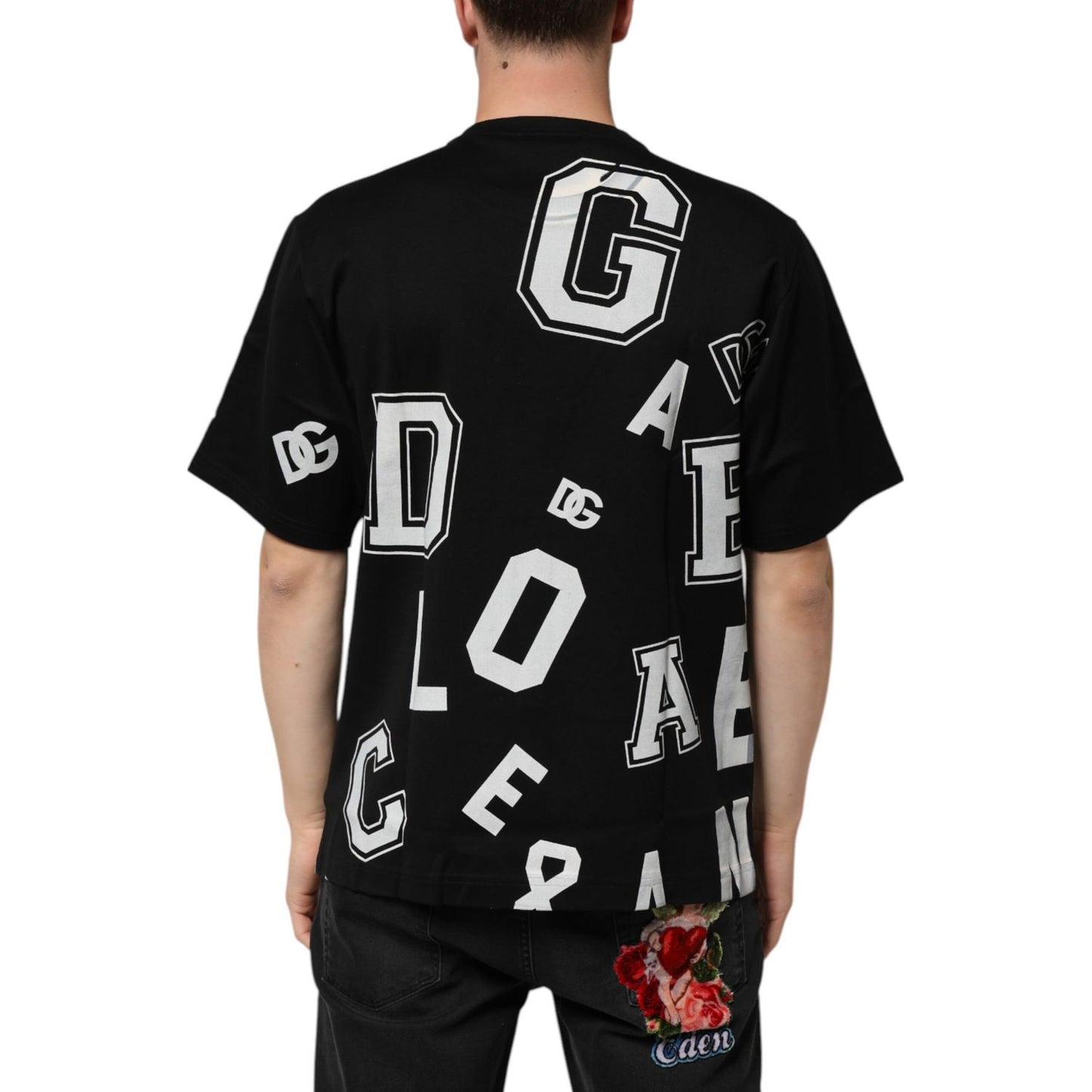 Dolce & Gabbana Black Cotton Letter Print Short Sleeve T-shirt