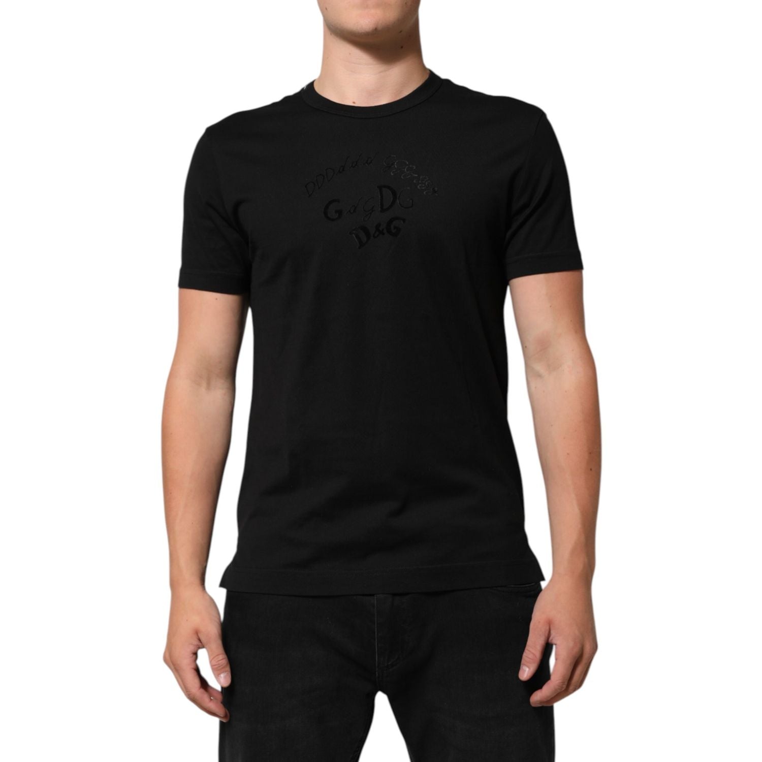 Dolce & Gabbana Black Cotton Velvet Logo Print Men T-shirt