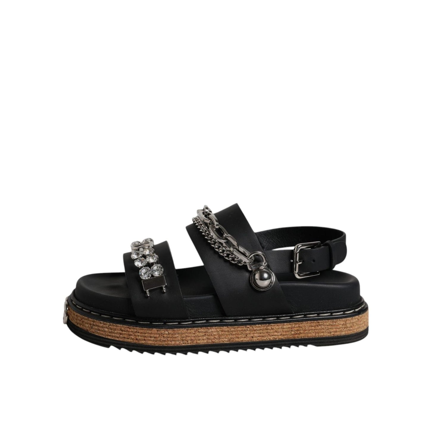 Dolce & Gabbana Black Crystal Embellish Strap Sandals Shoes