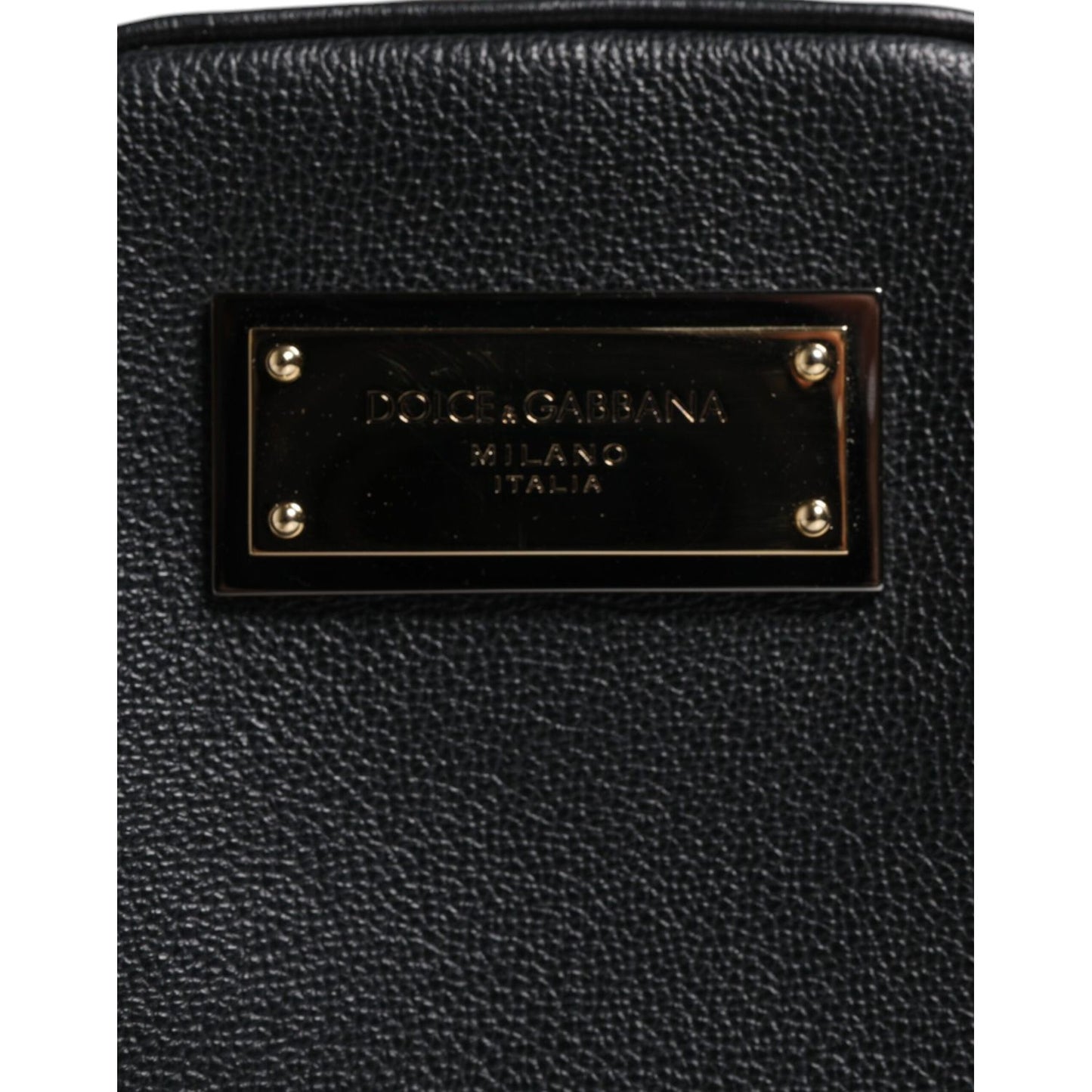 Dolce & Gabbana Black Grain Leather Logo Plaque Clutch Bag