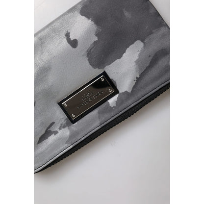 Dolce & Gabbana Black Gray Camouflage Logo Plaque Keyring Pouch Bag