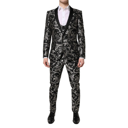 Dolce & Gabbana Black Gray MARTINI Jacquard Men 3 Piece Suit