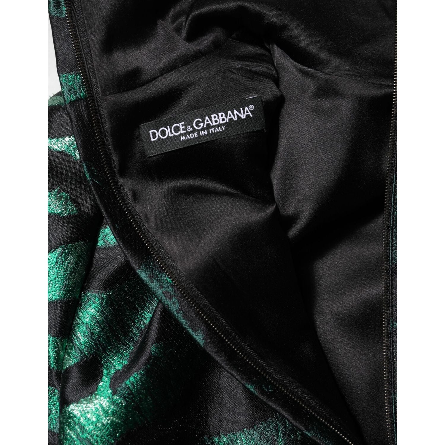 Dolce & Gabbana Black Green Metallic Jacquard Mini Long Dress