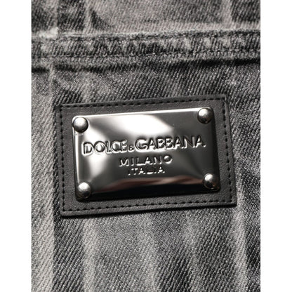 Dolce & Gabbana Black Grey Graphic Print Denim Pants Jeans