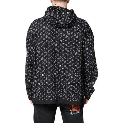 Dolce & Gabbana Black Heart Print Hooded Windbreaker Jacket