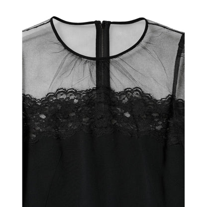 Dolce & Gabbana Black Lace Trim Nylon Tulle SheathMidi Dress