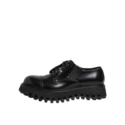 Dolce & Gabbana Black Leather Lace Up Derby Men Dress Shoes