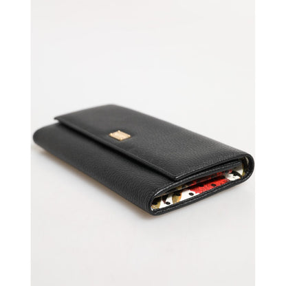 Dolce & Gabbana Black Leather Logo Plaque Card Holder Trifold Wallet