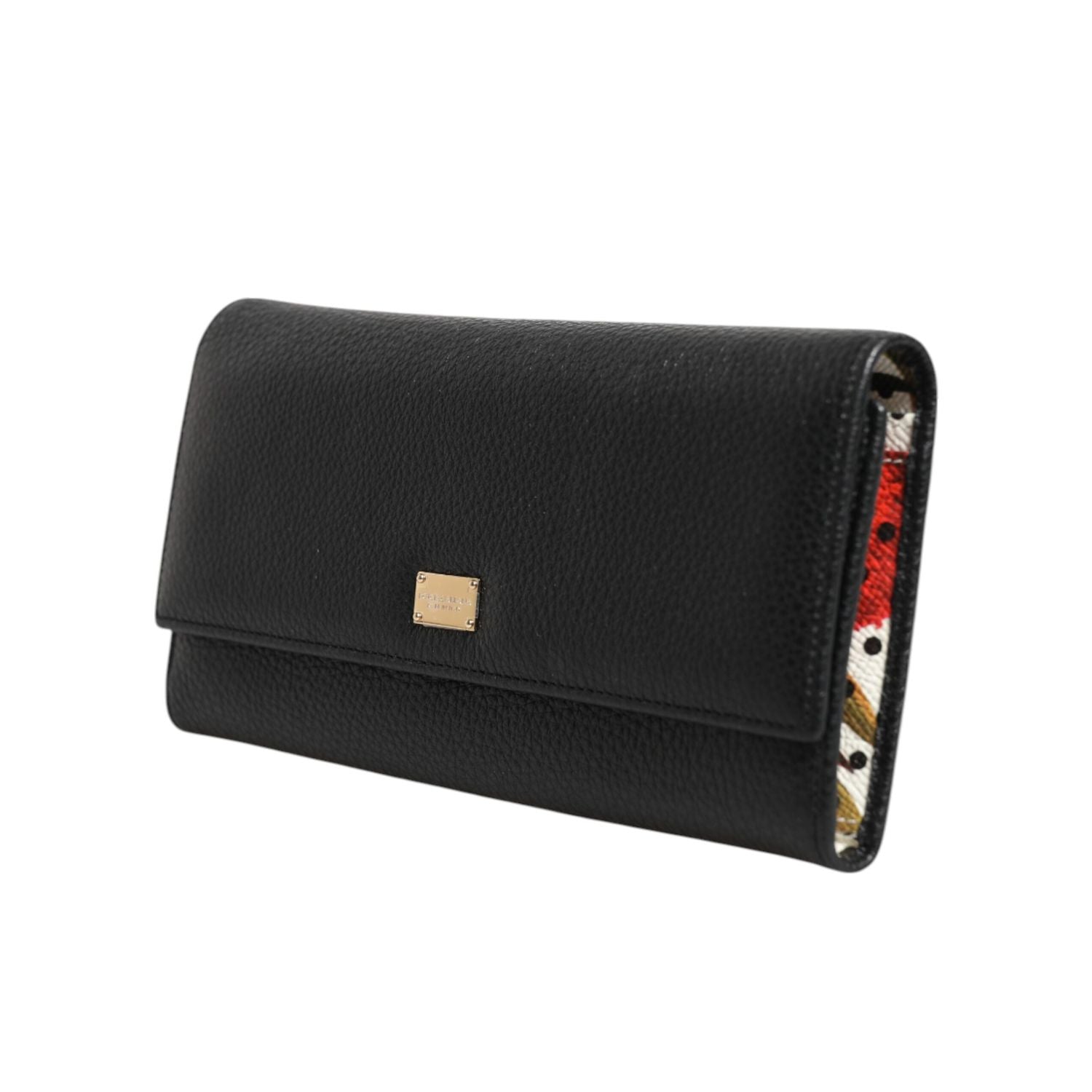 Dolce & Gabbana Black Leather Logo Plaque Trifold Card Holder Wallet