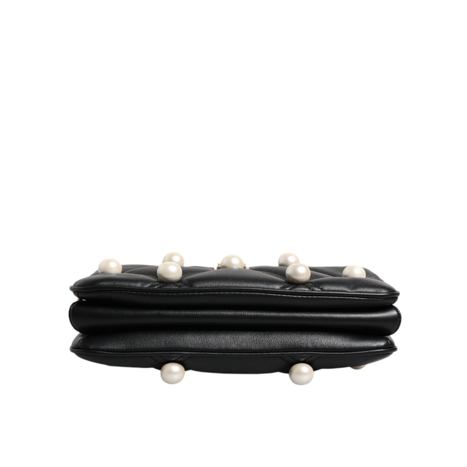 Dolce & Gabbana Black Leather Pearl Embellished Logo Shoulder Bag