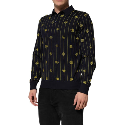 Dolce & Gabbana Black Logo Jacquard Knitted Polo Shirt T-shirt