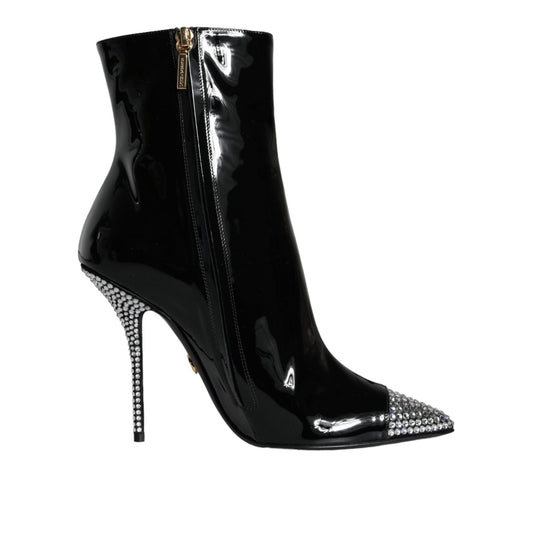 Dolce & Gabbana Black Patent Leather Crystal Heel Boots Shoes Dolce & Gabbana
