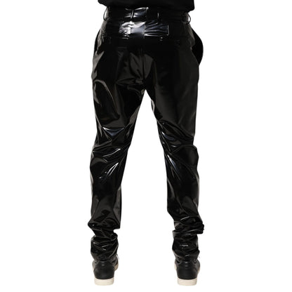 Dolce & Gabbana Black Polyester Mid Waist Men Trouser Pants