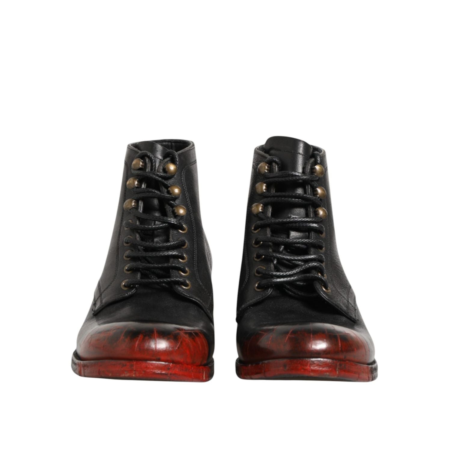 Dolce & Gabbana Black Red Lace Up Short Ankle Boot Shoes