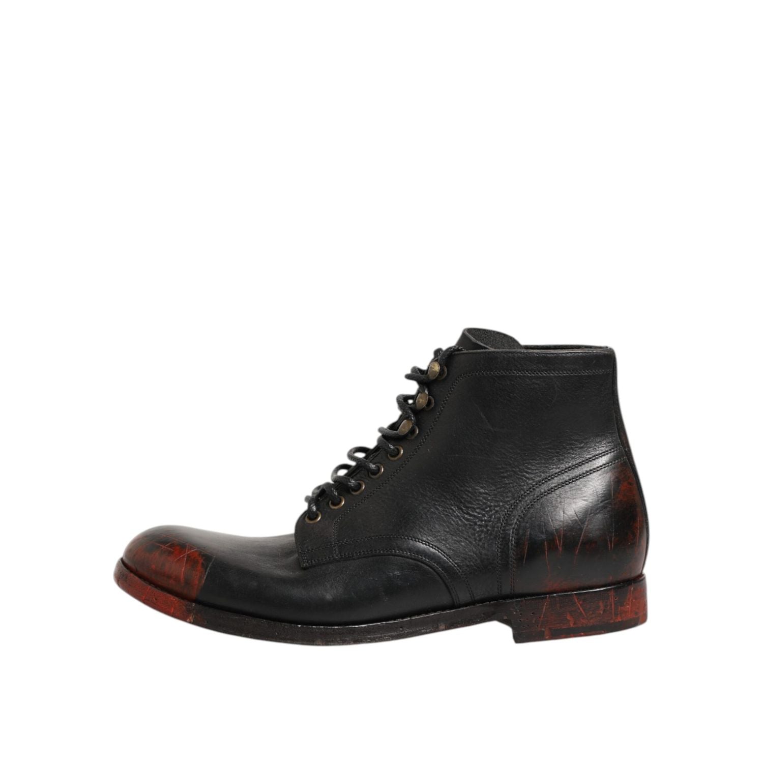 Dolce & Gabbana Black Red Lace Up Short Ankle Boot Shoes