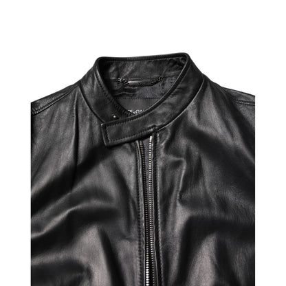Dolce & Gabbana Black Sheep Leather Biker Full Zip Jacket