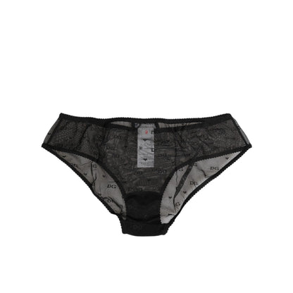 Dolce & Gabbana Black Sheer Mesh Lace Polka Dot Logo Underwear