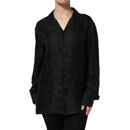 Dolce & Gabbana Black Silk DG Embroidery Long Sleeves Top