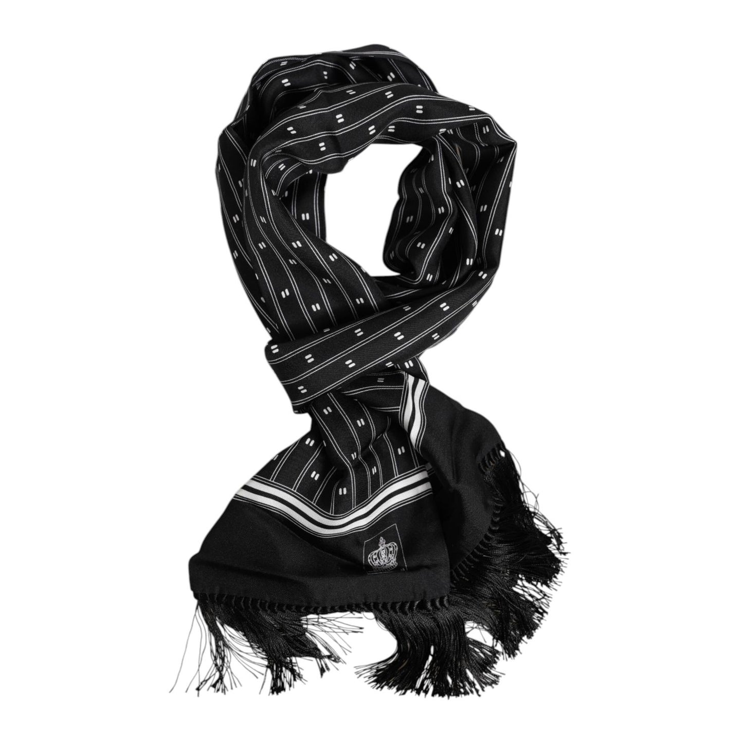 Dolce & Gabbana Black Silk Printed Fringes Men Foulard Scarf