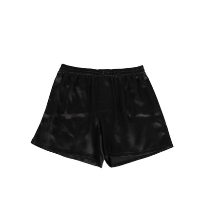 Dolce & Gabbana Black Silk Satin Elastic Men Boxer Short Swimwear