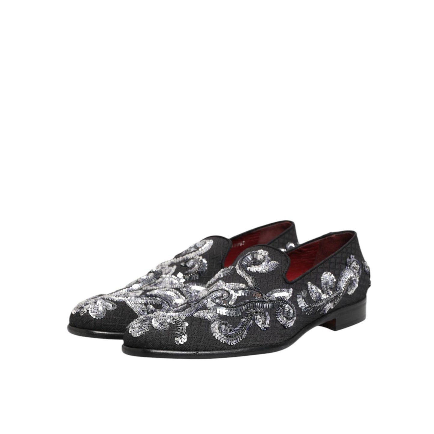 Dolce & Gabbana Black Silver Sequined Loafers Men Dress Shoes